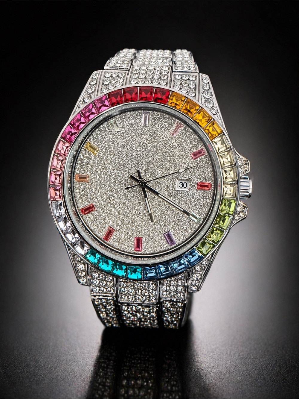 Silver Crystal Rainbow Bezel Watch